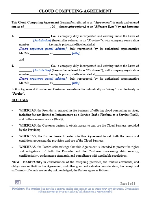 Cloud Computing Agreement