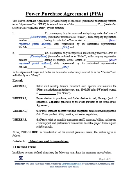 Power Purchase Agreement (PPA)