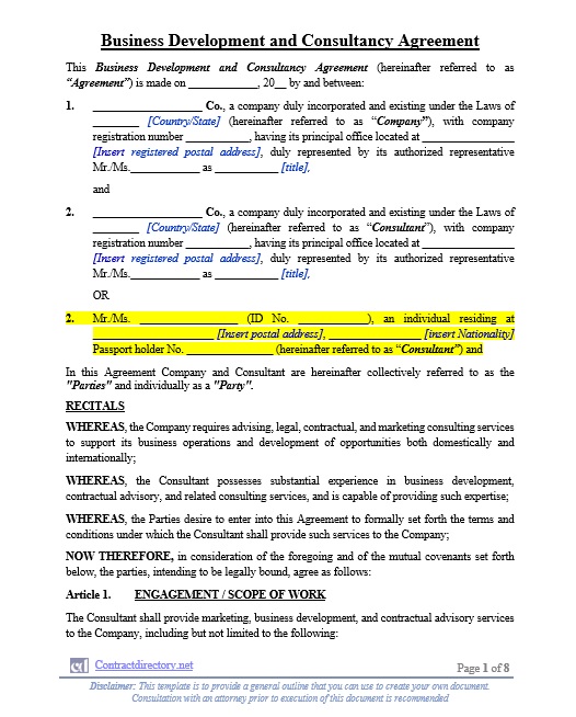 Business Development and Consultancy Agreement