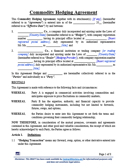Commodity Hedging Agreement