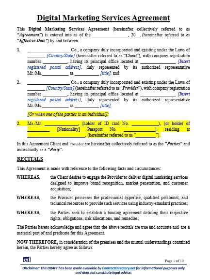 Digital Marketing Service Agreement