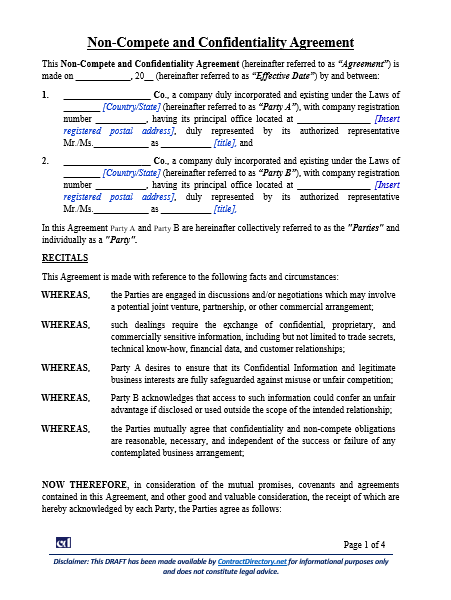 Non-Compete and Confidentiality Agreement
