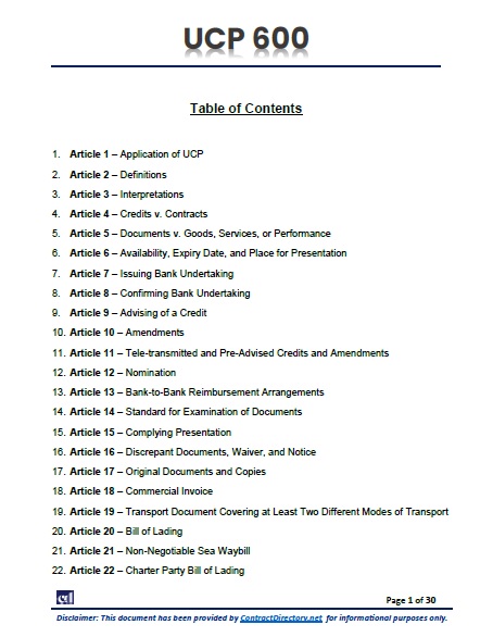 Uniform Customs and Practice for Documentary Credits (UCP600)