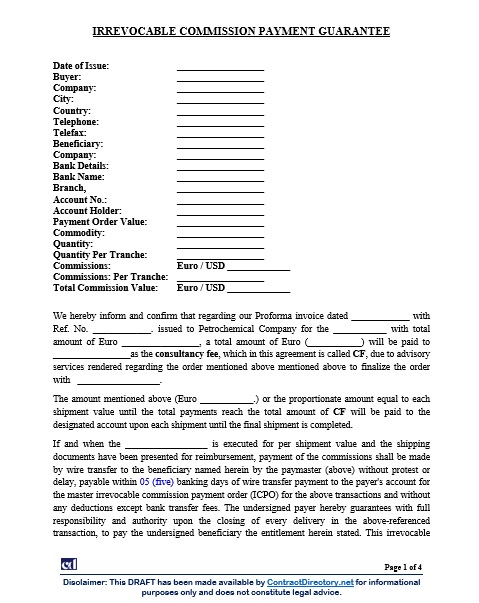 Irrevocable Commission Payment Guarantee
