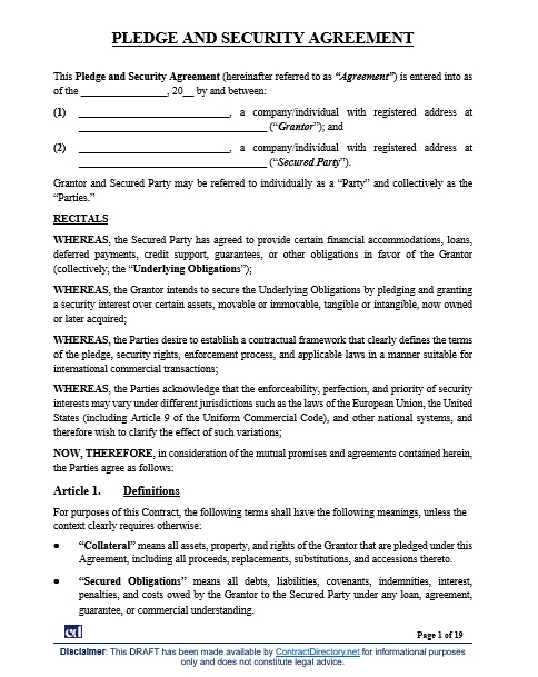 Pledge and Security Agreement