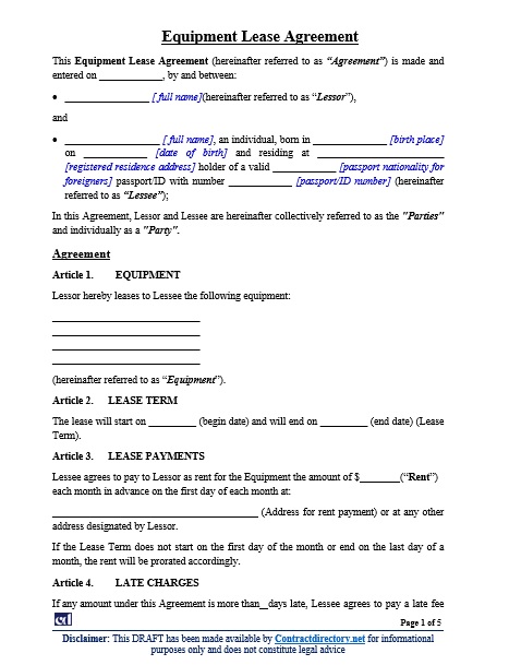 Equipment Lease Agreement