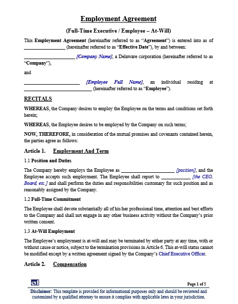 Employment Agreement (Full-Time Executive)