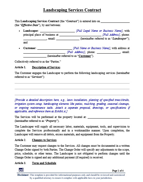 Landscaping service Agreement