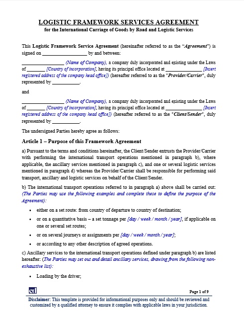 Logistic Framework Agrement